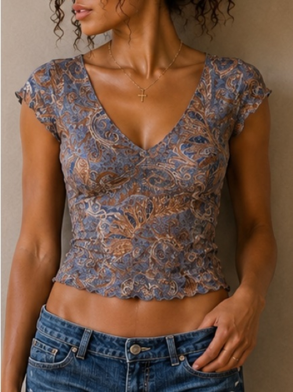 Y2K Mesh Boho Fairy Paisley Smart Set Top
